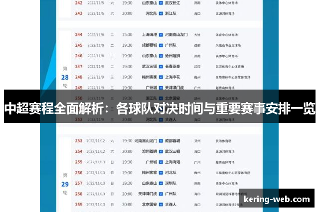 中超赛程全面解析：各球队对决时间与重要赛事安排一览